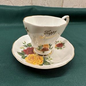 Royal Grafton Bone China Happy Anniversary Tea Cup and Saucer